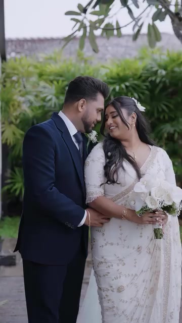 Bride and groom in the garden